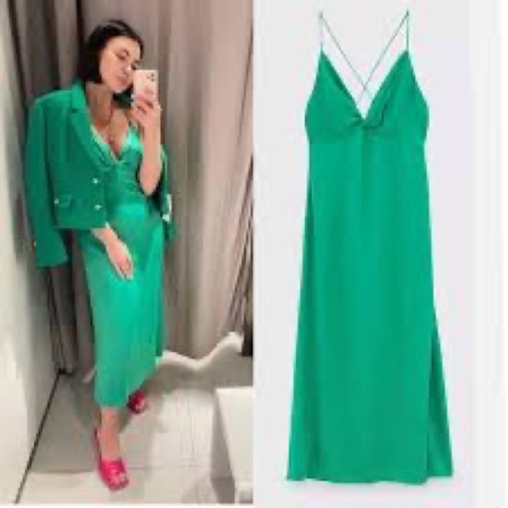 Zara Emerald Green Slip Midi Dress